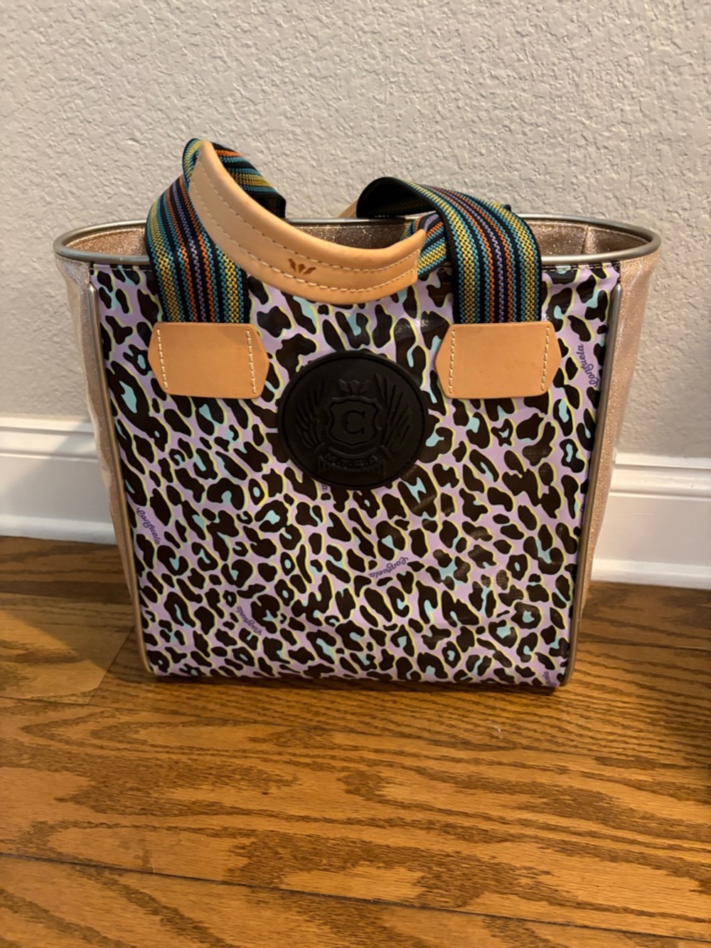Consuela Lavender Leopard Tote with Multicolor Straps